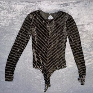 Green Velvet Striped Bodysuit